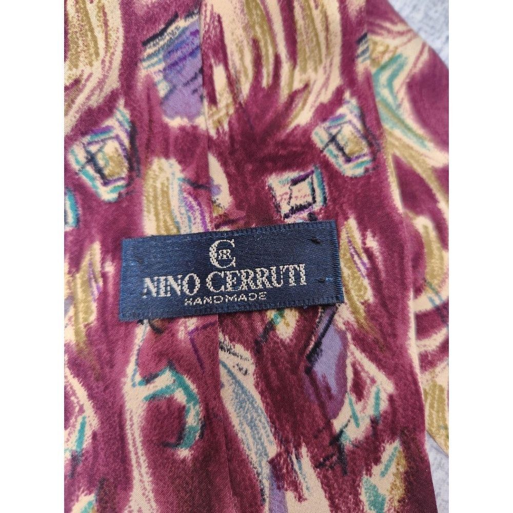 Nino Cerruti Handmade Silk Crepe Mens Tie Abstract Multicolor 58in Long - Picture 4 of 6